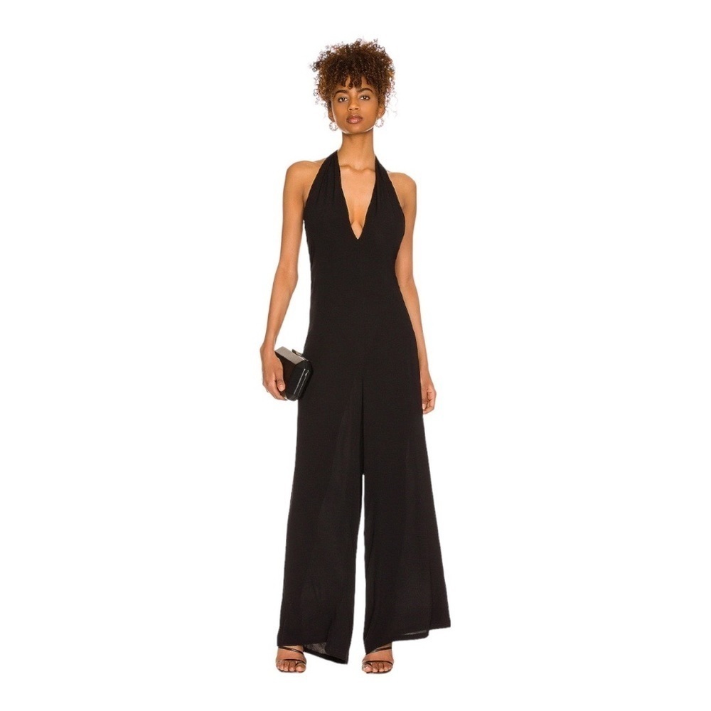 bobi Black Halter Jumpsuit with Wide Legs